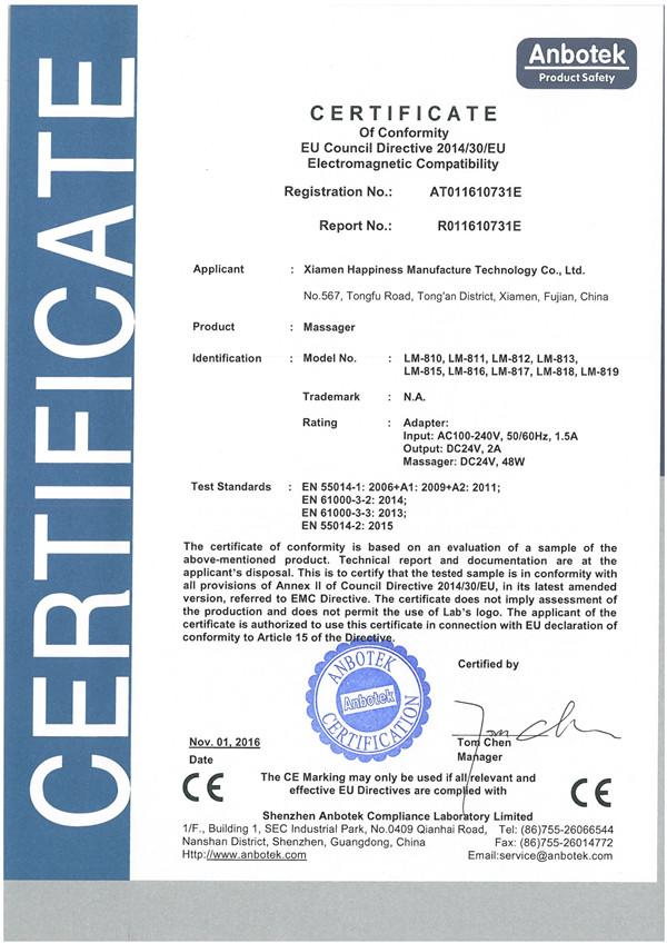 Massaners avec certifications CE
